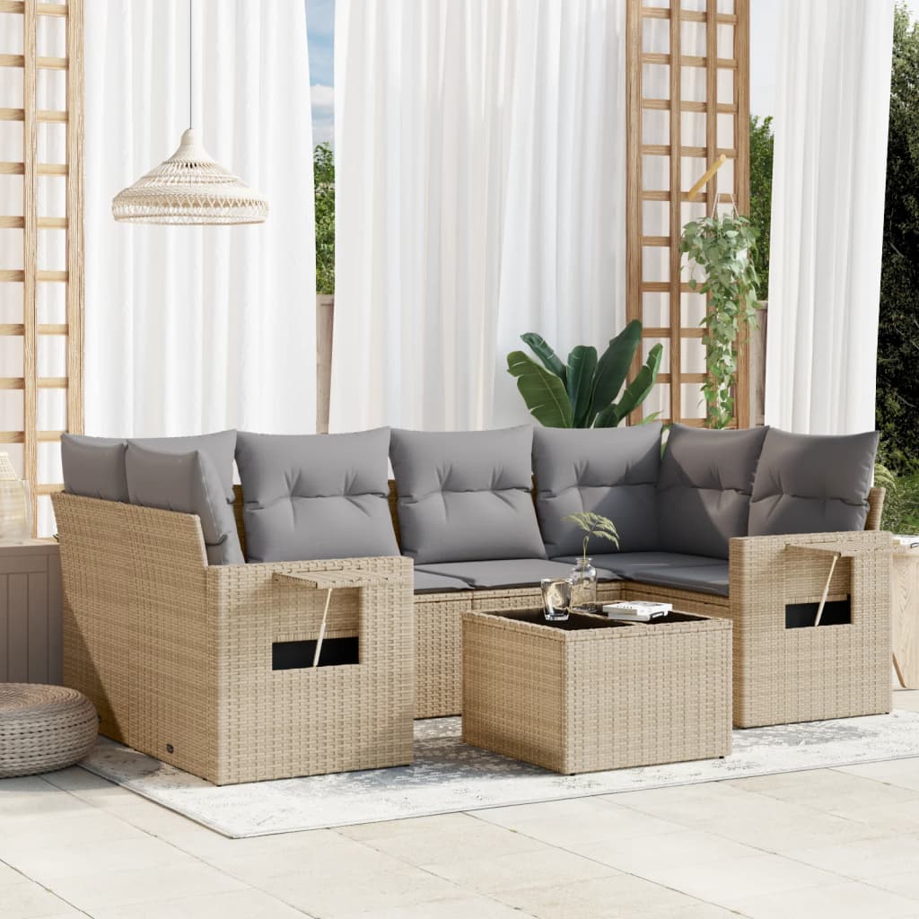 Set Divani da Giardino 7 pz con Cuscini Beige in Polyrattan - homemem39