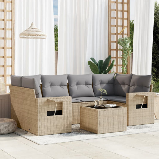 Set Divani da Giardino 7 pz con Cuscini Beige in Polyrattan - homemem39