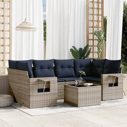 Set Divani da Giardino 7 pz con Cuscini Grigio in Polyrattan