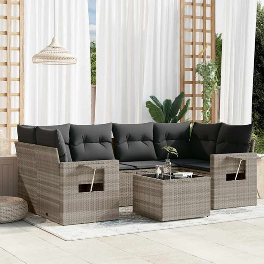 Set Divani da Giardino 7pz con Cuscini Grigio Chiaro Polyrattan - homemem39