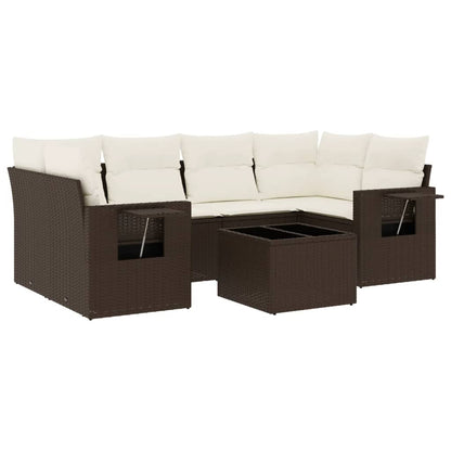 Set Divani da Giardino 7 pz con Cuscini Marrone in Polyrattan - homemem39