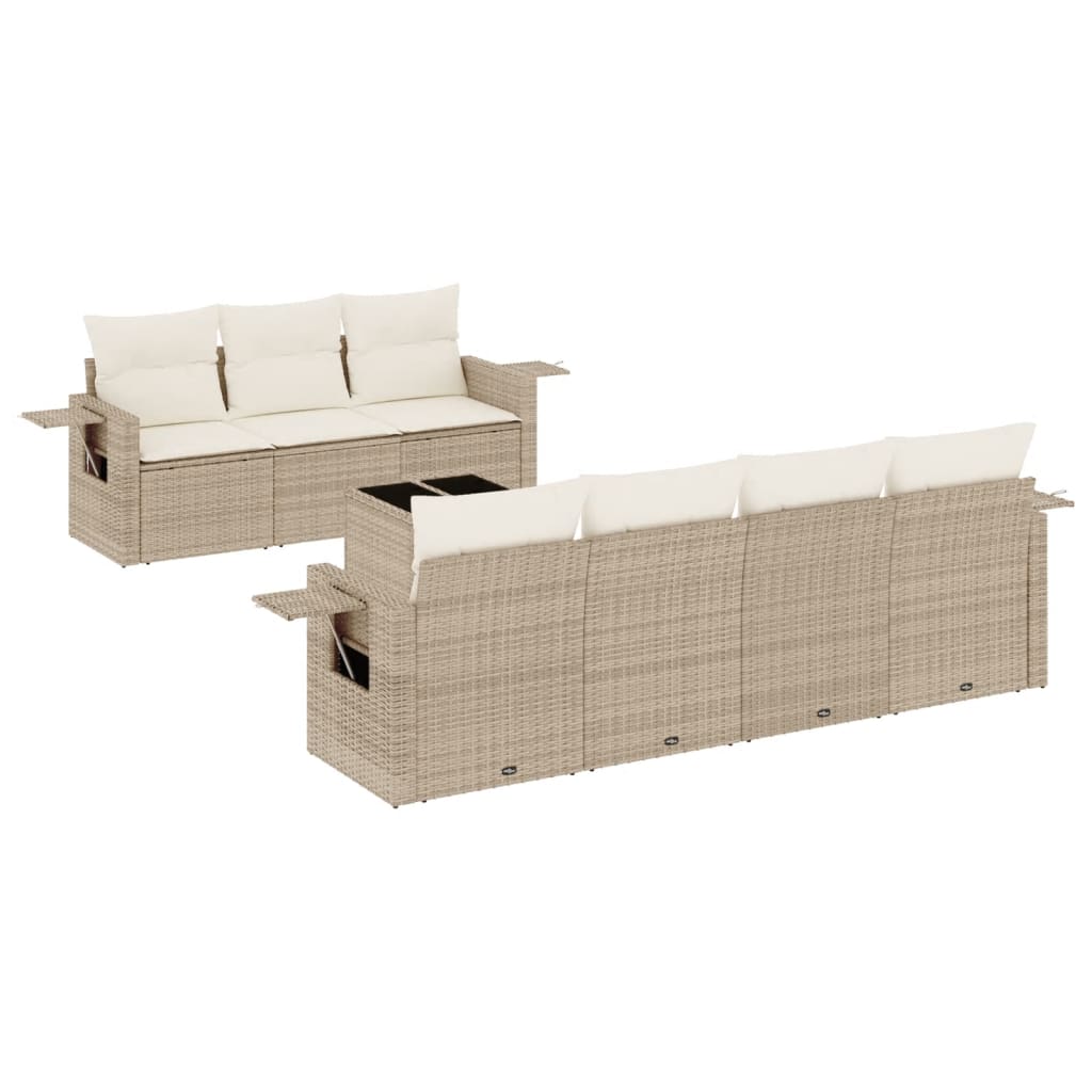 Set Divano da Giardino 8 pz con Cuscini Beige in Polyrattan - homemem39