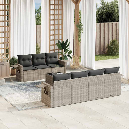 Set Divano da Giardino 8pz con Cuscini Grigio Chiaro Polyrattan - homemem39