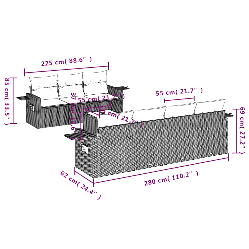 Set Divani da Giardino 8 pz con Cuscini Marrone in Polyrattan | homemem39