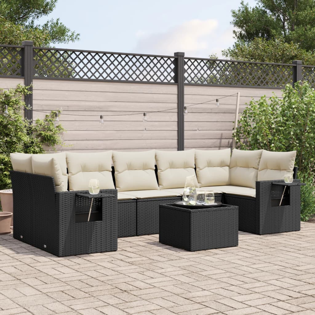 Set Divani da Giardino con Cuscini 8 pz Nero in Polyrattan - homemem39