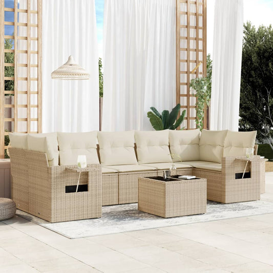 Set Divano da Giardino 8 pz con Cuscini Beige in Polyrattan - homemem39