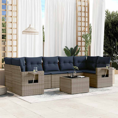 Set Divani da Giardino 8 pz con Cuscini Grigio in Polyrattan