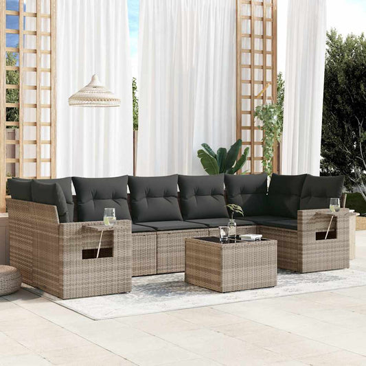 Set Divano da Giardino 8pz con Cuscini Grigio Chiaro Polyrattan - homemem39