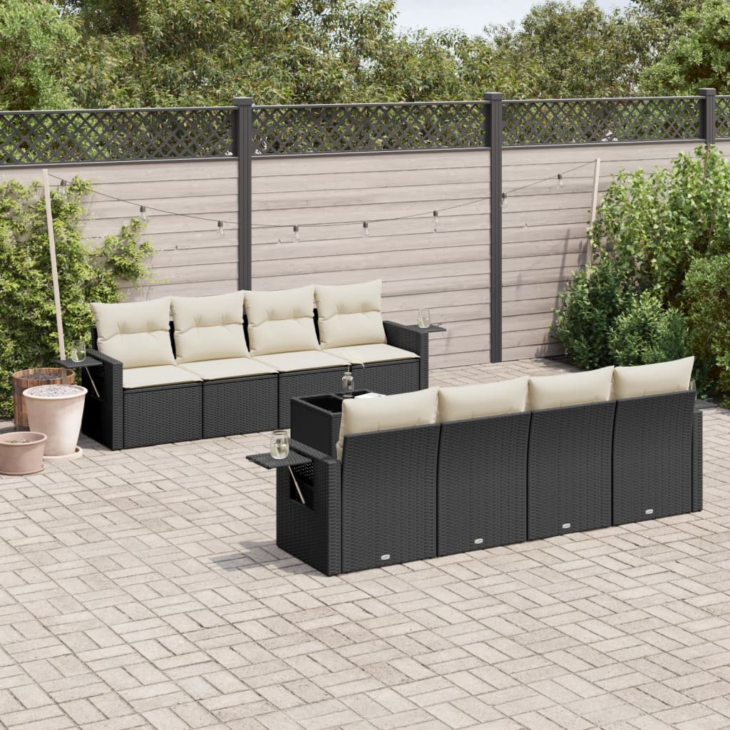 Set Divani da Giardino 9 pz con Cuscini Nero in Polyrattan - homemem39