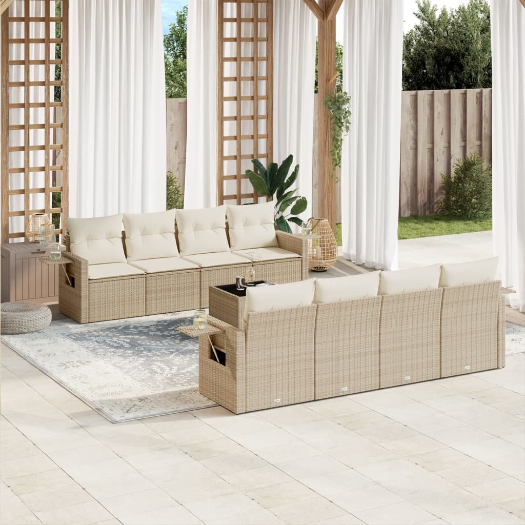 Set Divano da Giardino 9 pz con Cuscini Beige in Polyrattan - homemem39