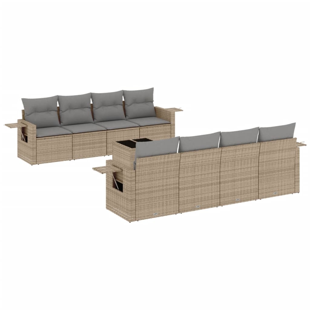 Set Divano da Giardino 9 pz con Cuscini Beige in Polyrattan - homemem39