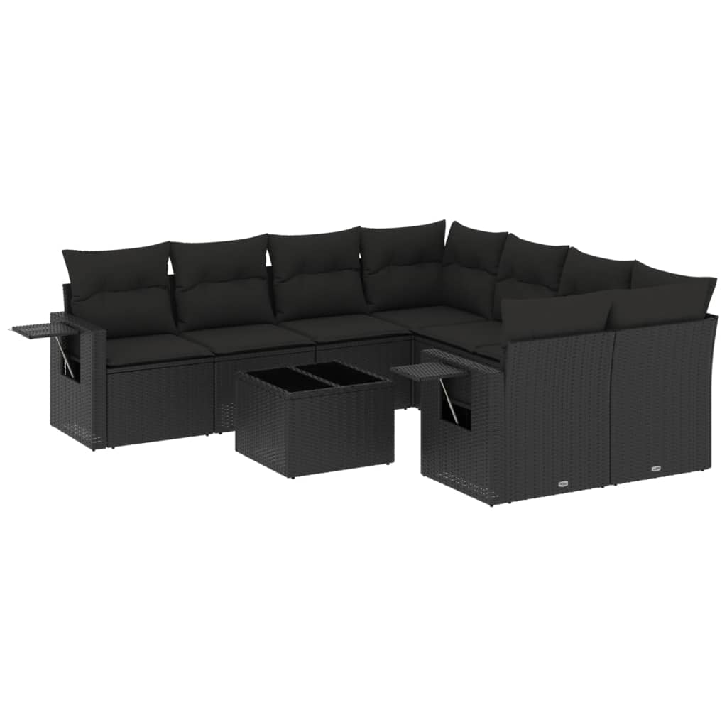 Set Divani da Giardino 9 pz con Cuscini Nero in Polyrattan - homemem39