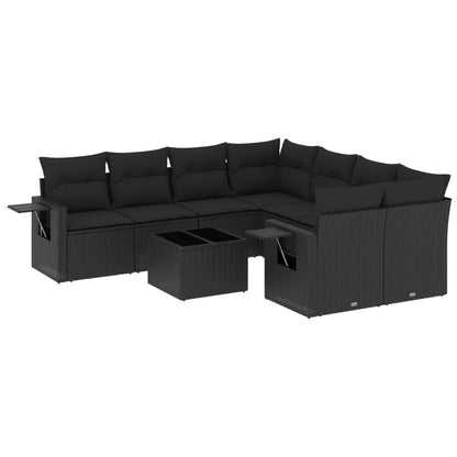 Set Divani da Giardino 9 pz con Cuscini Nero in Polyrattan - homemem39