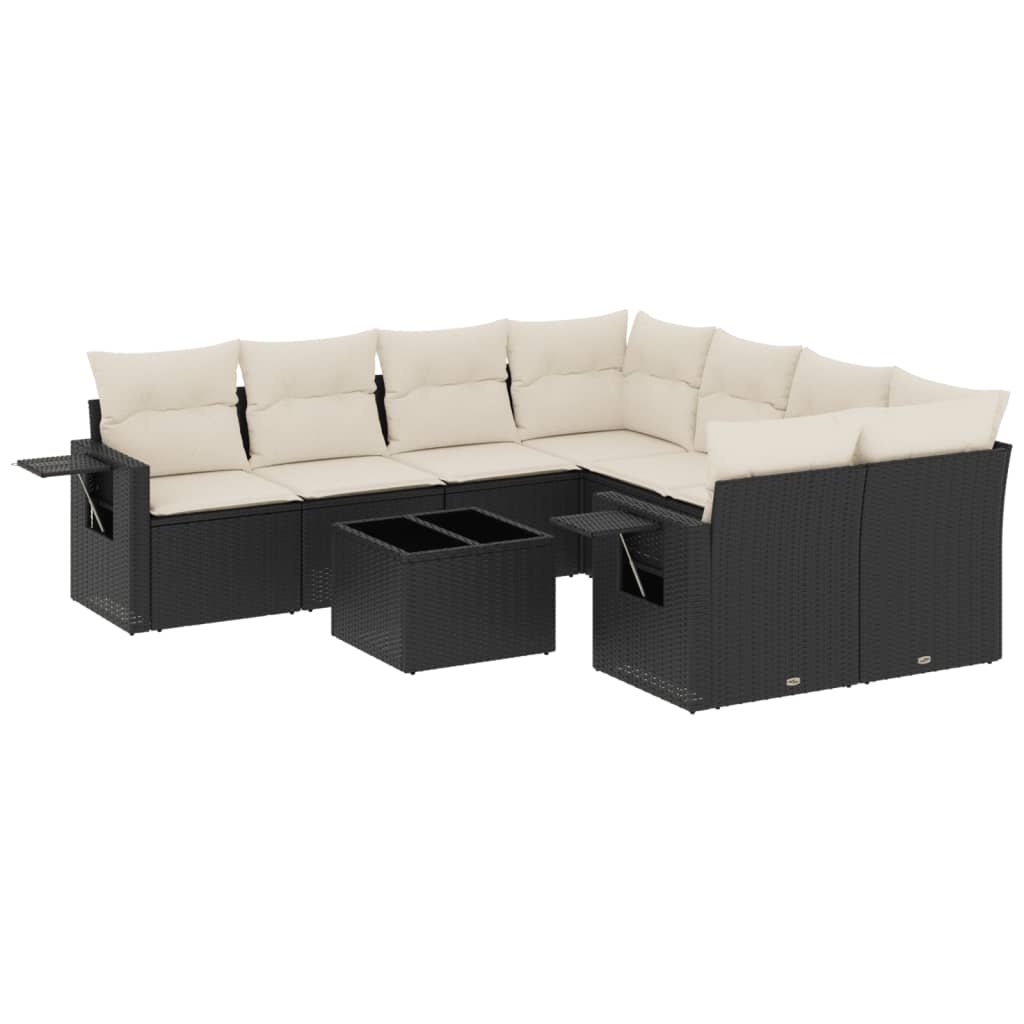 Set Divani da Giardino 9 pz con Cuscini Nero in Polyrattan - homemem39