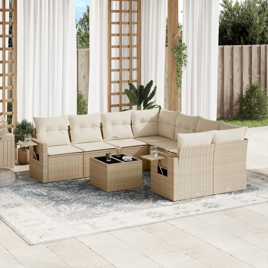 Set Divano da Giardino 9 pz con Cuscini Beige in Polyrattan - homemem39