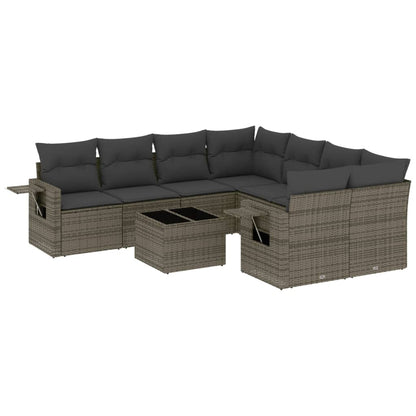 Set Divano da Giardino 9 pz con Cuscini Grigio in Polyrattan - homemem39