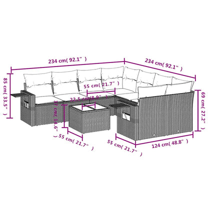 Set Divani da Giardino 9 pz con Cuscini Grigio in Polyrattan | homemem39