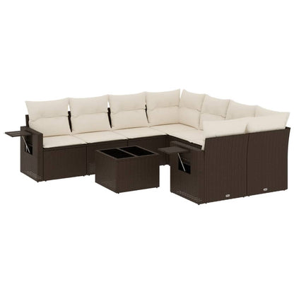 Set Divani da Giardino 9pz con Cuscini Marrone in Polyrattan - homemem39