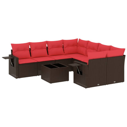 Set Divani da Giardino 9 pz con Cuscini Marrone in Polyrattan