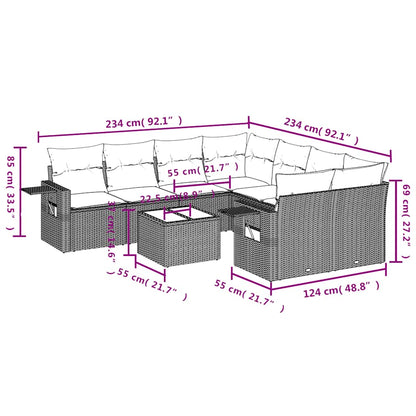 Set Divani da Giardino 9 pz con Cuscini Marrone in Polyrattan