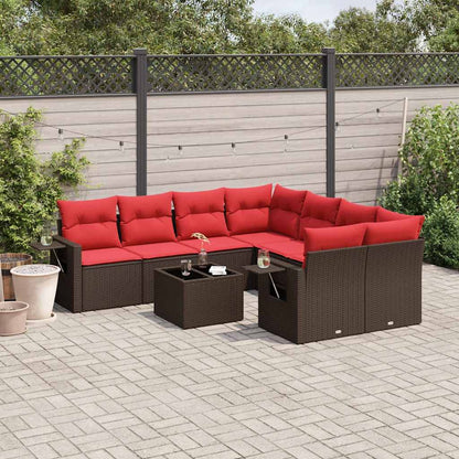 Set Divani da Giardino 9 pz con Cuscini Marrone in Polyrattan