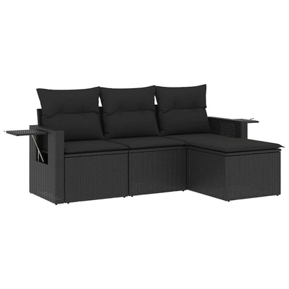 Set Divani da Giardino 4 pz con Cuscini Nero in Polyrattan | homemem39