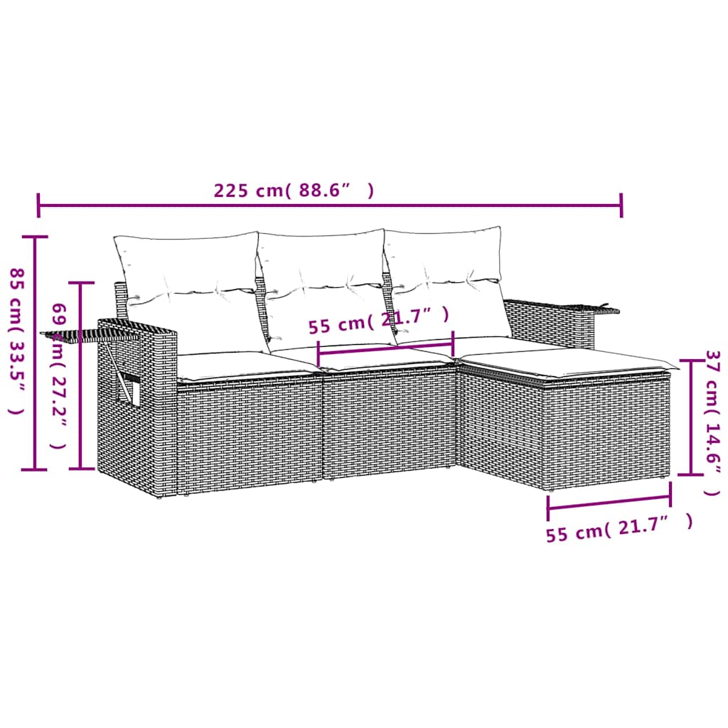 Set Divani da Giardino 4 pz con Cuscini Nero in Polyrattan | homemem39