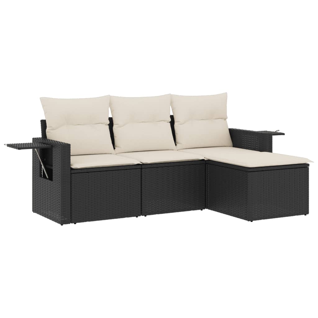 Set Divani da Giardino 4 pz con Cuscini Nero in Polyrattan | homemem39