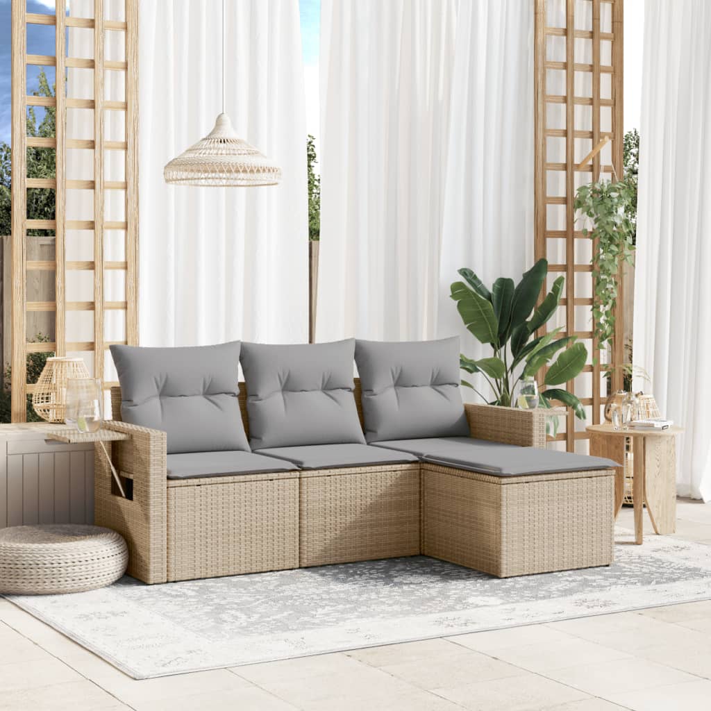 Set Divano da Giardino 4 pz con Cuscini Beige in Polyrattan - homemem39