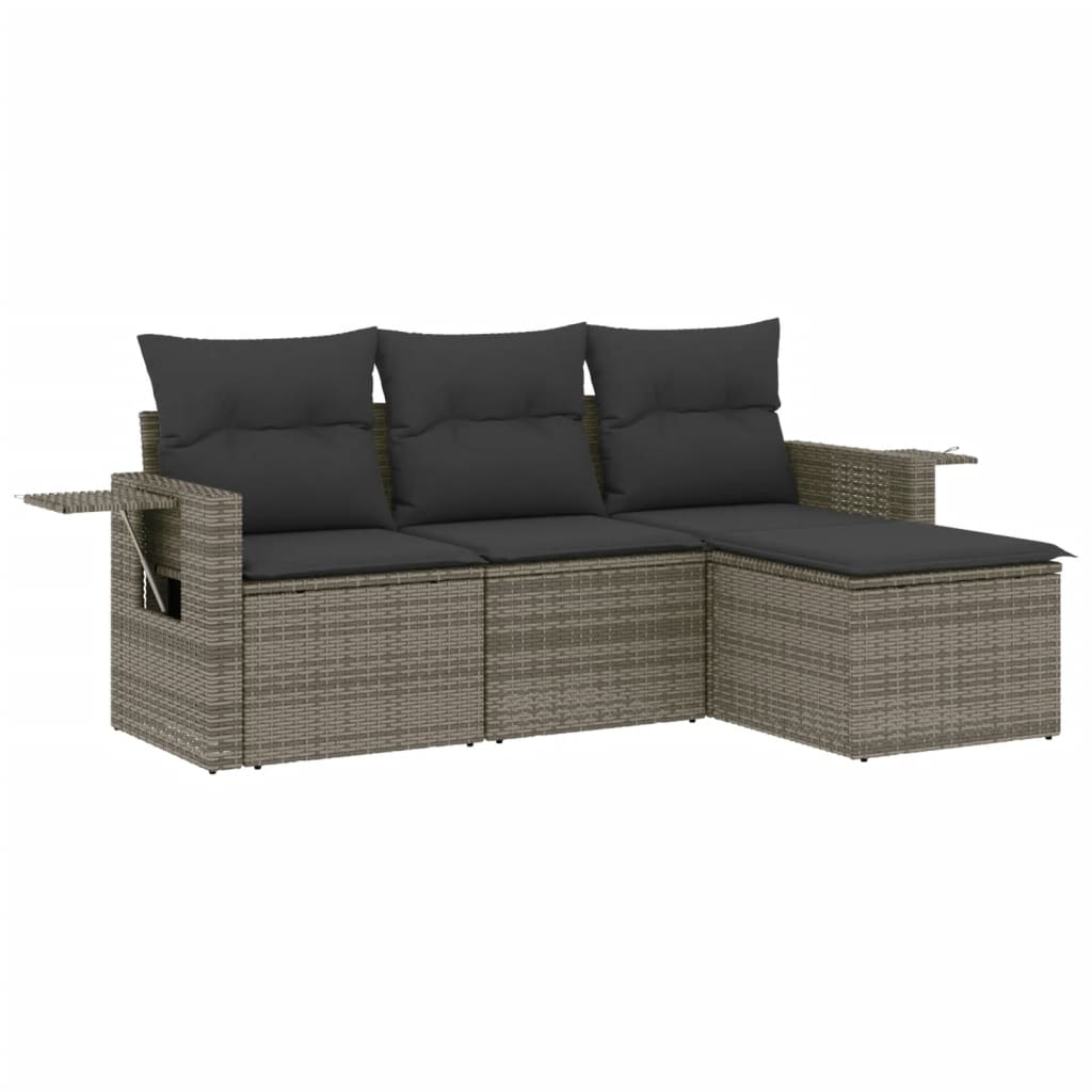 Set Divani da Giardino 4 pz con Cuscini in Polyrattan Grigio - homemem39