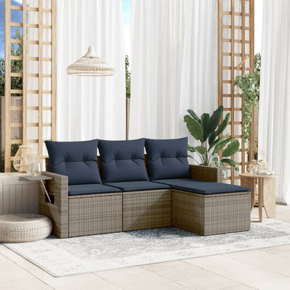 Set Divani da Giardino 4 pz con Cuscini in Polyrattan