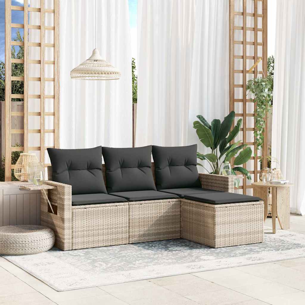 Set Divano da Giardino 4pz con Cuscini Grigio Chiaro Polyrattan - homemem39