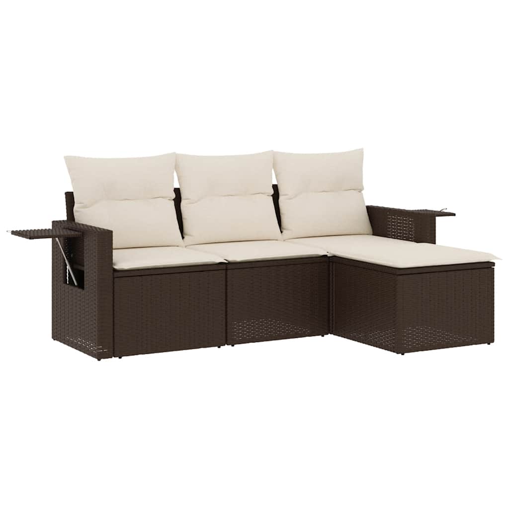 Set Divano da Giardino 4 pz con Cuscini Marrone in Polyrattan - homemem39