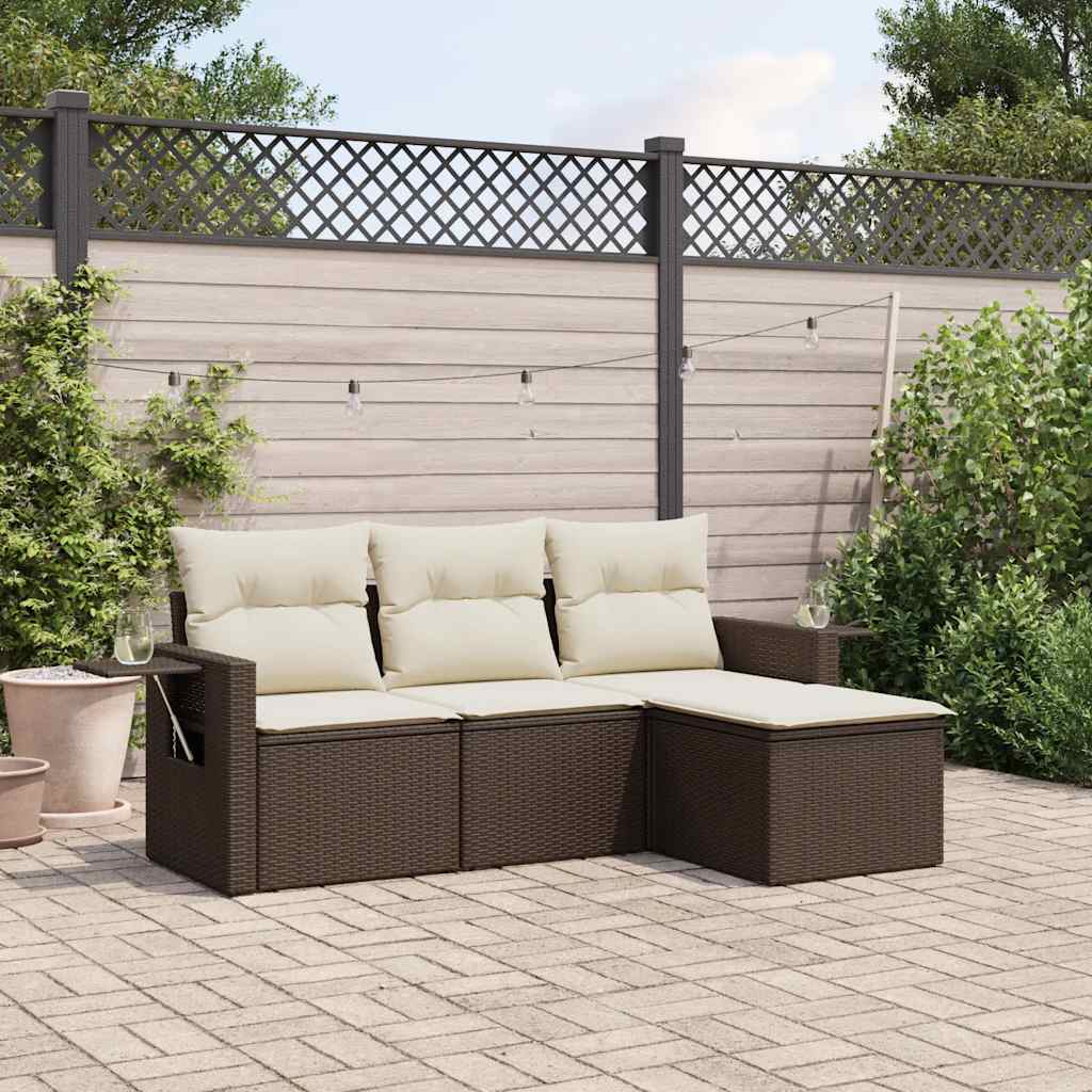 Set Divano da Giardino 4 pz con Cuscini Marrone in Polyrattan - homemem39