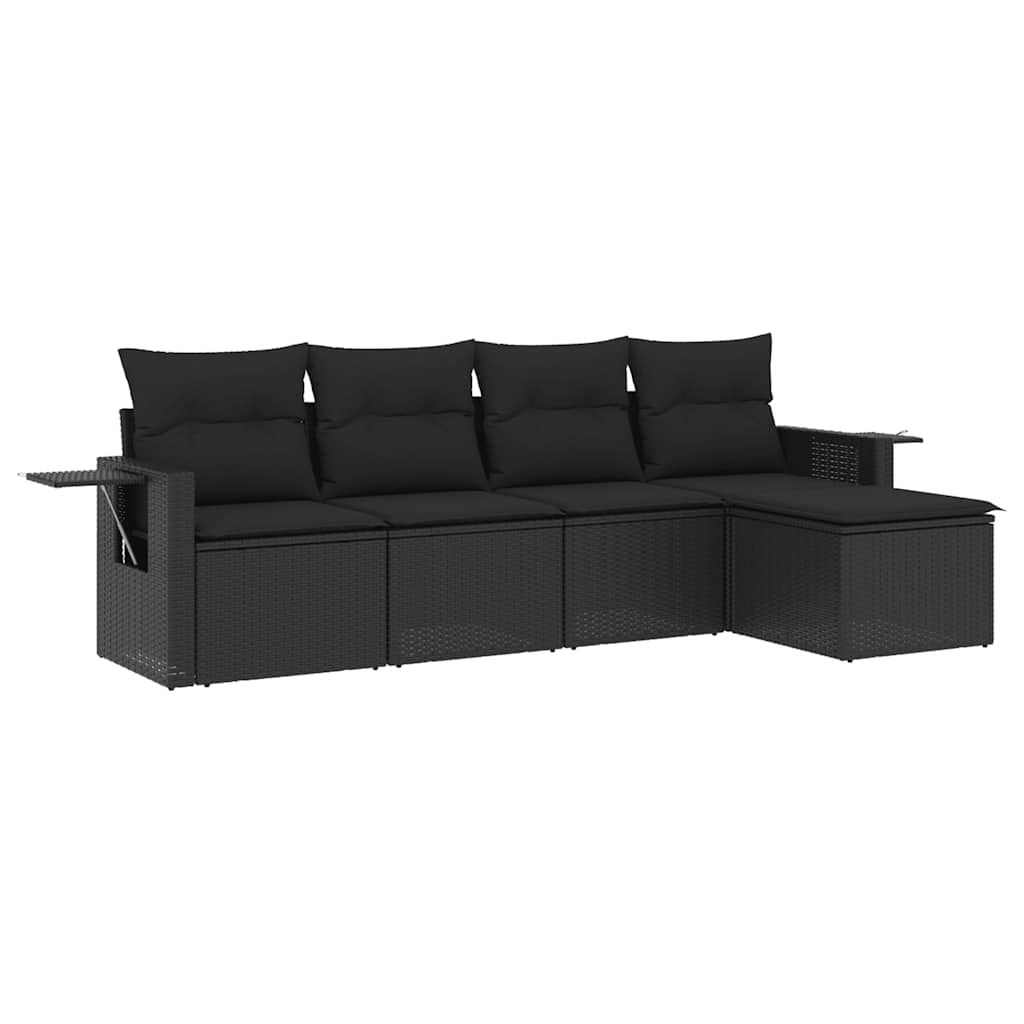 Set Divani da Giardino 5 pz con Cuscini in Polyrattan Nero | homemem39