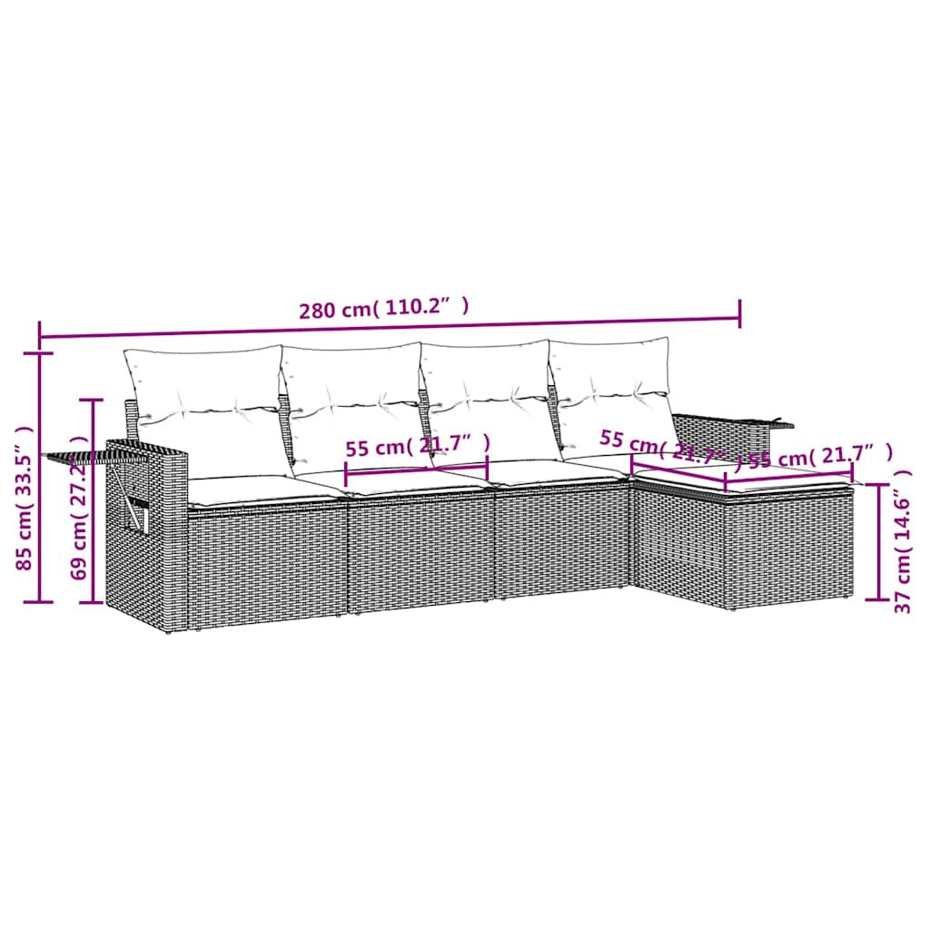 Set Divani da Giardino 5 pz con Cuscini in Polyrattan Nero | homemem39