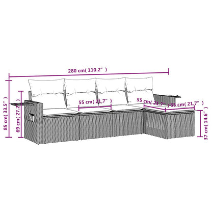 Set Divani da Giardino 5 pz con Cuscini in Polyrattan Nero | homemem39