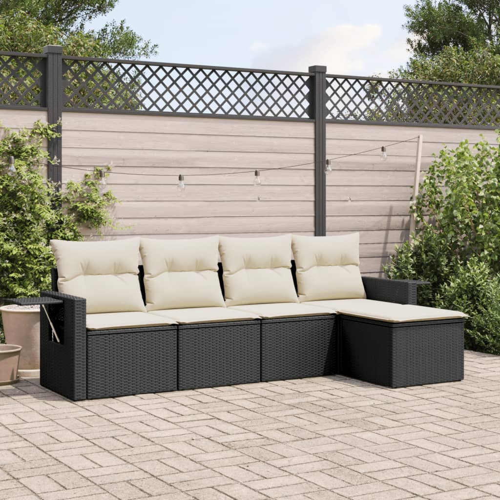 Set Divani da Giardino 5 pz con Cuscini in Polyrattan Nero - homemem39