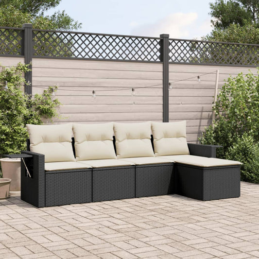 Set Divani da Giardino 5 pz con Cuscini in Polyrattan Nero - homemem39