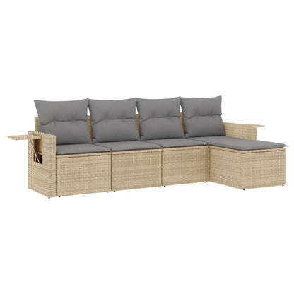 Set Divano da Giardino 5 pz con Cuscini Beige in Polyrattan - homemem39