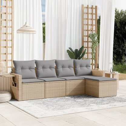 Set Divano da Giardino 5 pz con Cuscini Beige in Polyrattan - homemem39