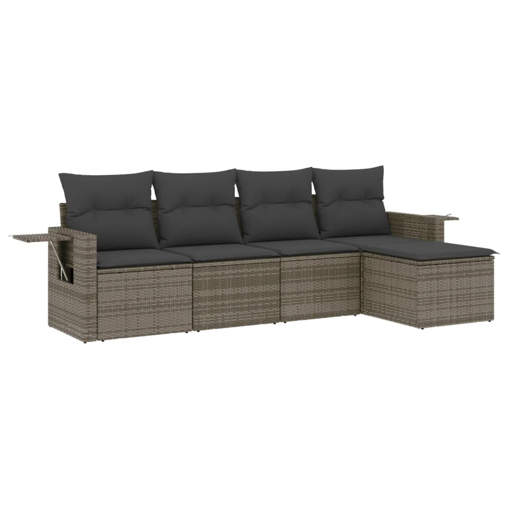 Set Divano da Giardino 5 pz con Cuscini Grigio in Polyrattan | homemem39