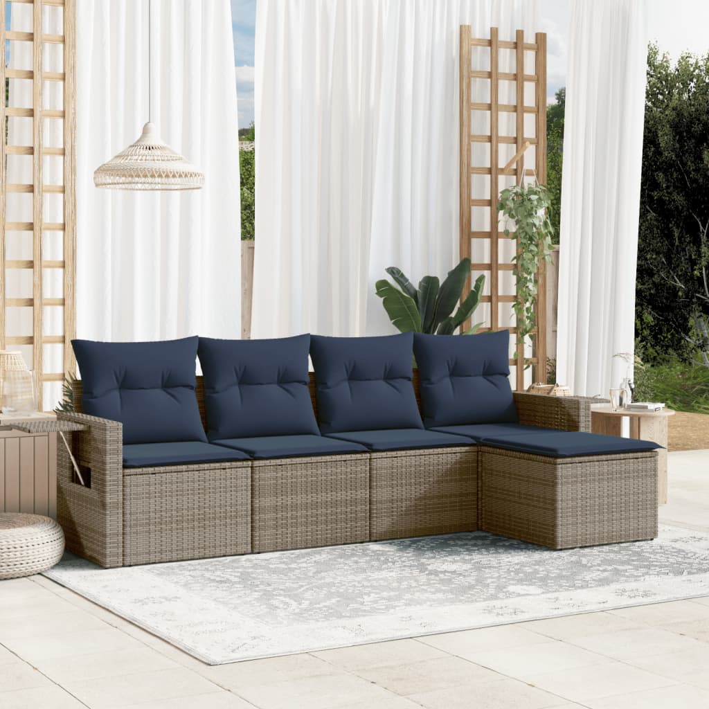 Set Divani da Giardino 5 pz con Cuscini in Polyrattan