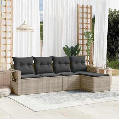 Set Divano da Giardino 5pz con Cuscini Grigio Chiaro Polyrattan - homemem39