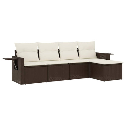 Set Divano da Giardino 5 pz con Cuscini Marrone in Polyrattan | homemem39