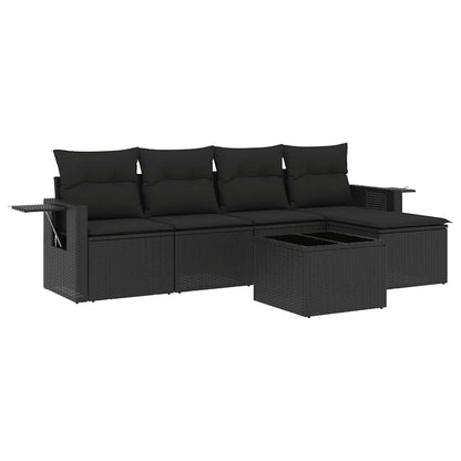 Set Divano da Giardino 6 pz con Cuscini Nero in Polyrattan | homemem39