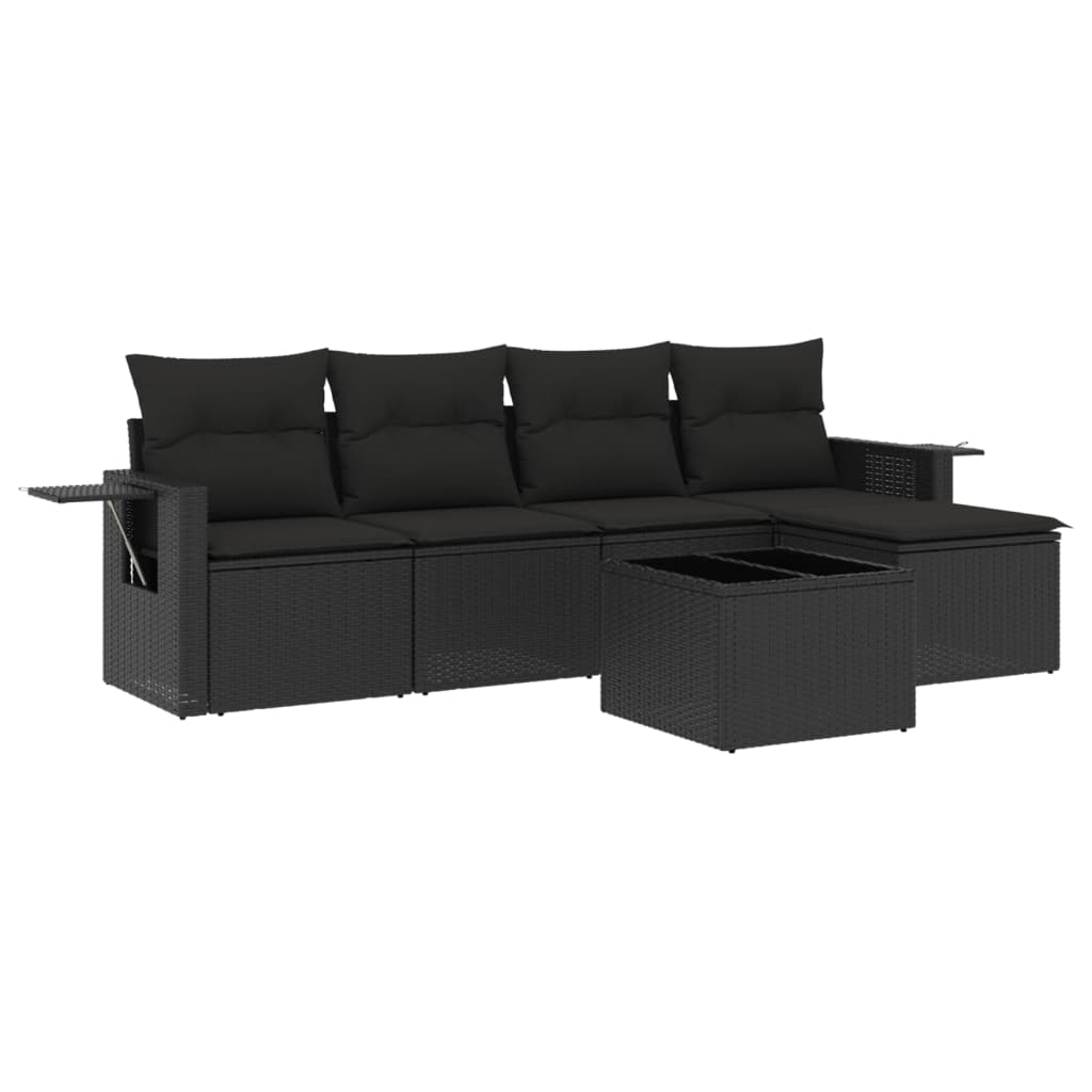 Set Divano da Giardino 6 pz con Cuscini Nero in Polyrattan - homemem39
