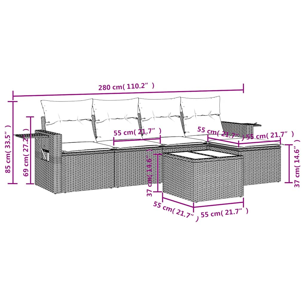 Set Divano da Giardino 6 pz con Cuscini Nero in Polyrattan | homemem39