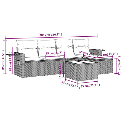 Set Divano da Giardino 6 pz con Cuscini Nero in Polyrattan | homemem39