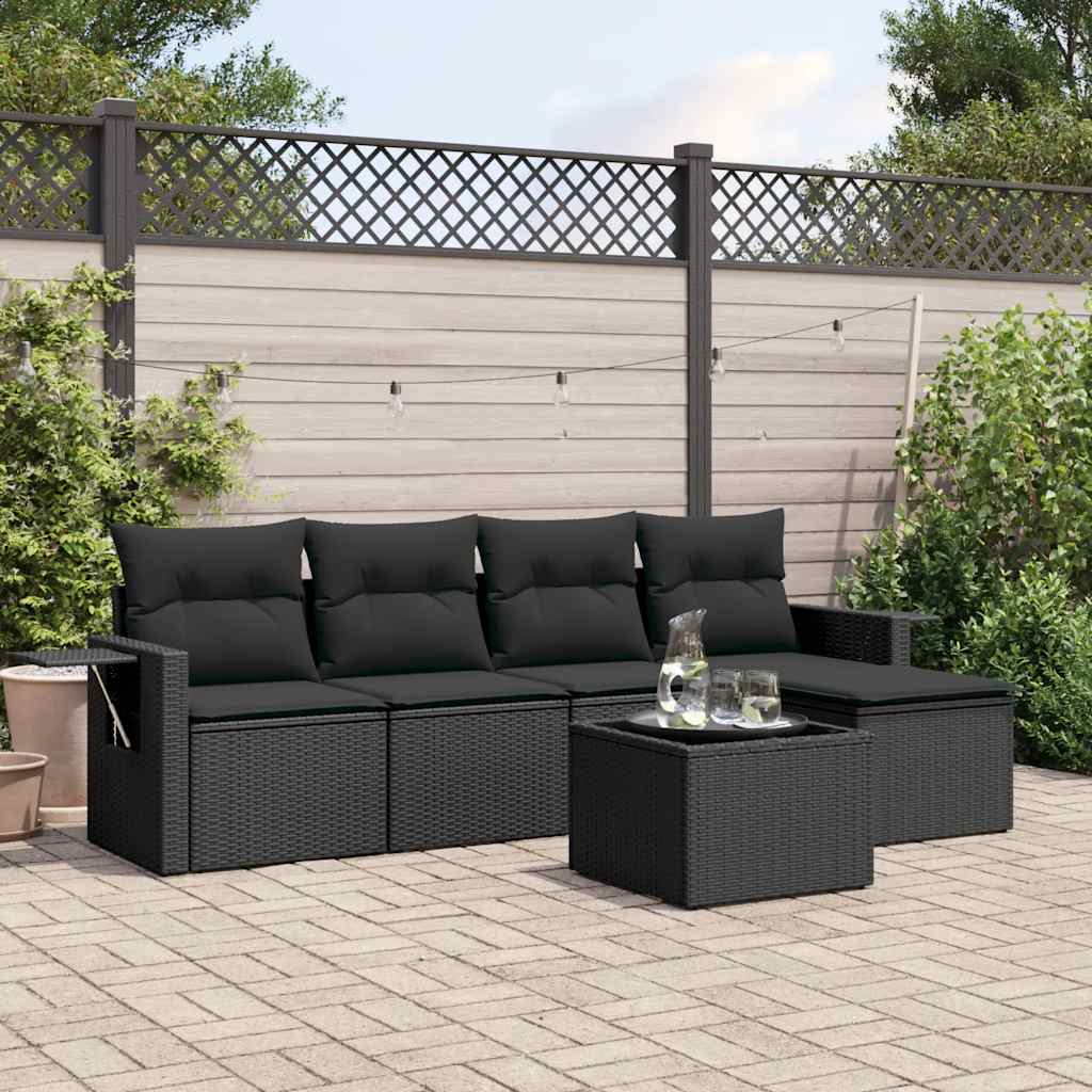 Set Divano da Giardino 6 pz con Cuscini Nero in Polyrattan | homemem39